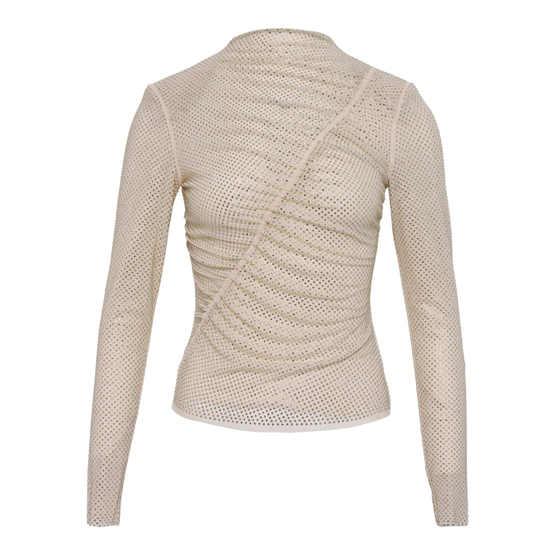 Club21 - Self-Portrait - Champagne Rhinestone Gathered Top - WOVEN TOPS - Beige
