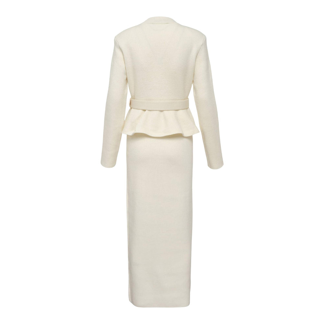 Cream Wool Peplum Knit Midi Dress | Self-Portrait | Club 21 Club21.com Cream Wool Peplum Knit Midi Dress | Self-Portrait | Club 21 Club21.com