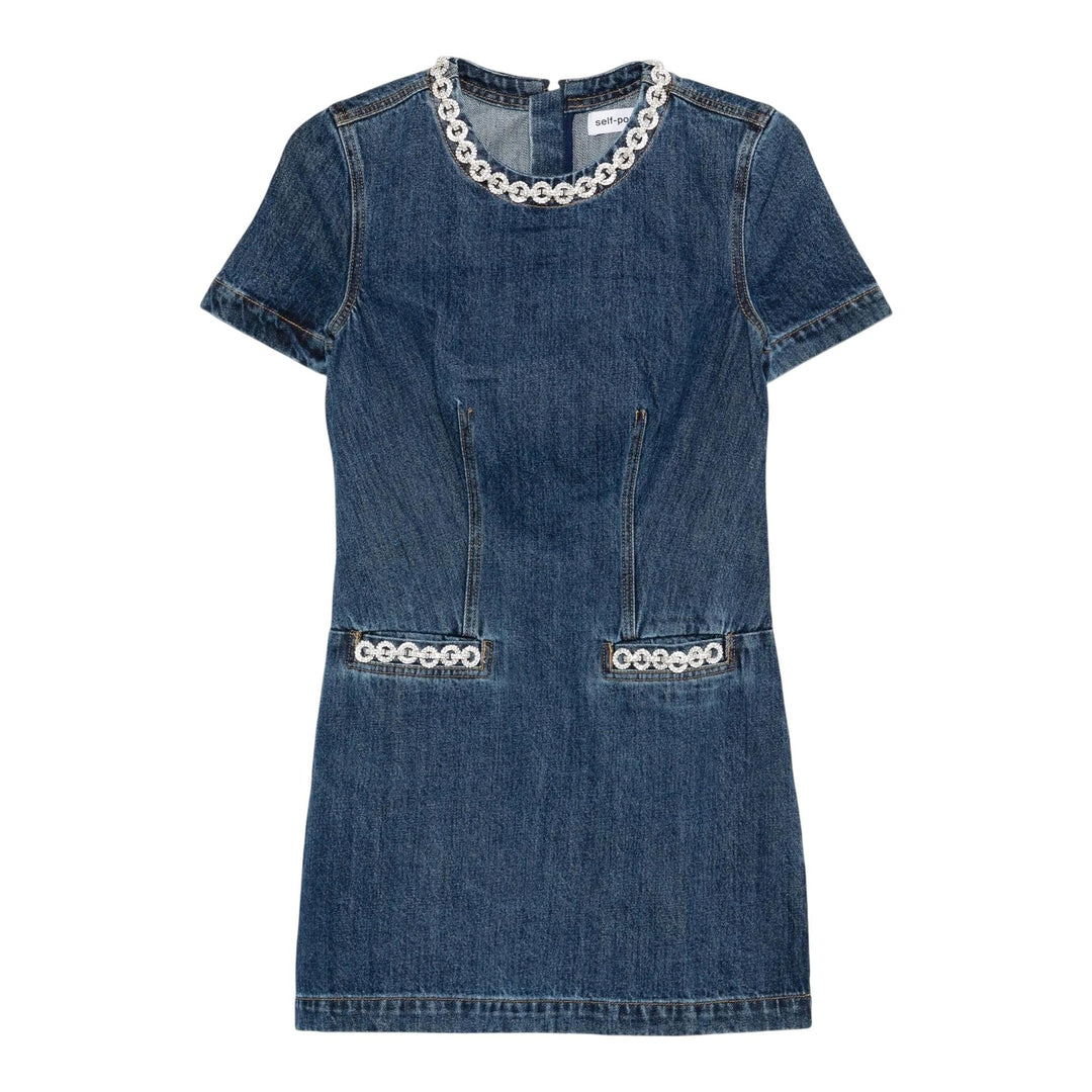 mini jean dresses Self-portrait Crystal-embellished Denim Mini Dress