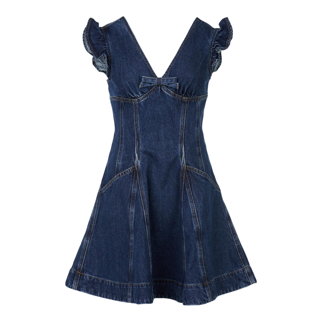 Denim Flared Mini Dress | Self-Portrait