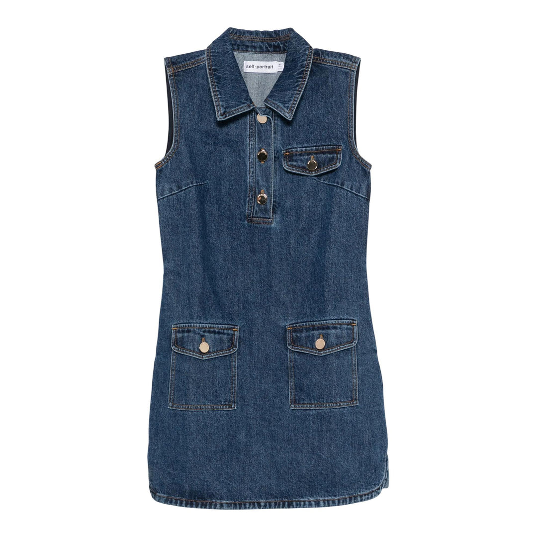 Club21 - Self-Portrait - Denim Sleeveless Mini Dress - DENIM DRESSES - Denim