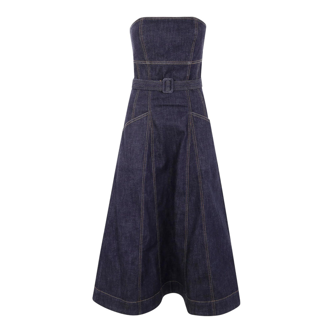 Club21 - Self-Portrait - Indigo Denim Bandeau Midi Dress - DENIM DRESSES - Denim