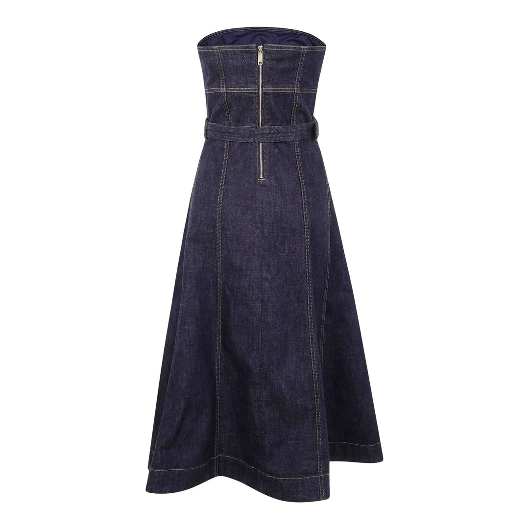 Club21 - Self-Portrait - Indigo Denim Bandeau Midi Dress - DENIM DRESSES - Denim
