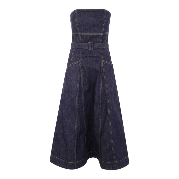 Club21 - Self-Portrait - Indigo Denim Bandeau Midi Dress - DENIM DRESSES - Denim