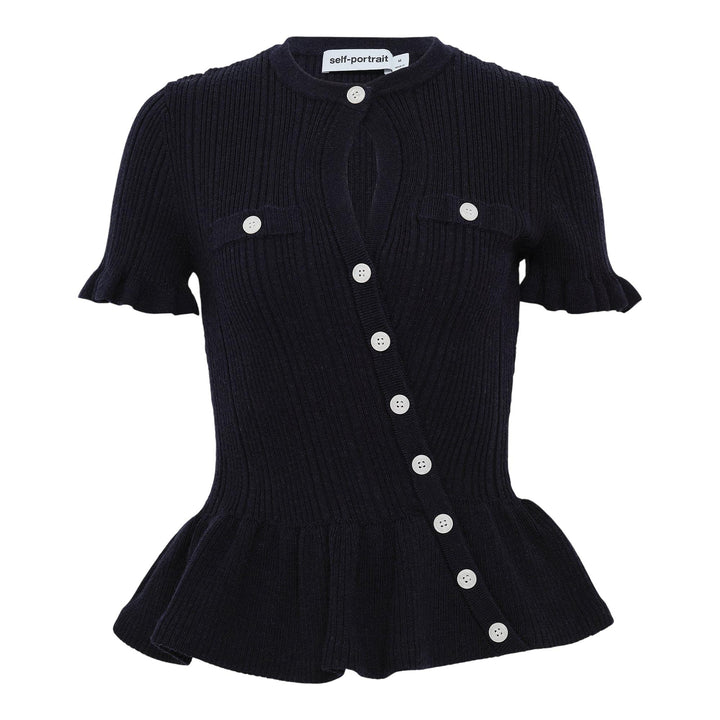 Club21 - Self-Portrait - Navy Asymmetric Knit Top - KNIT TOPS - Navy