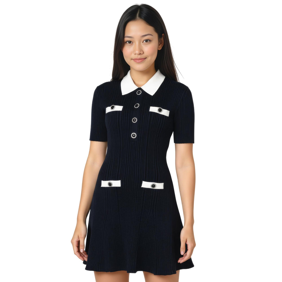 Contrast Collar Knit Mini Dress Contrast Collar Knit Mini Dress