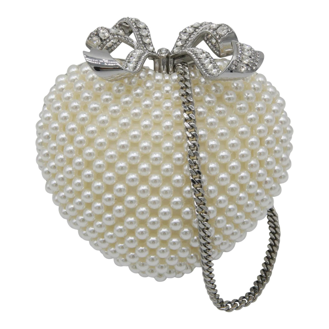Club21 - Self-Portrait - Pearl Heart Clutch Bag - CLUTCH BAGS - Off-White