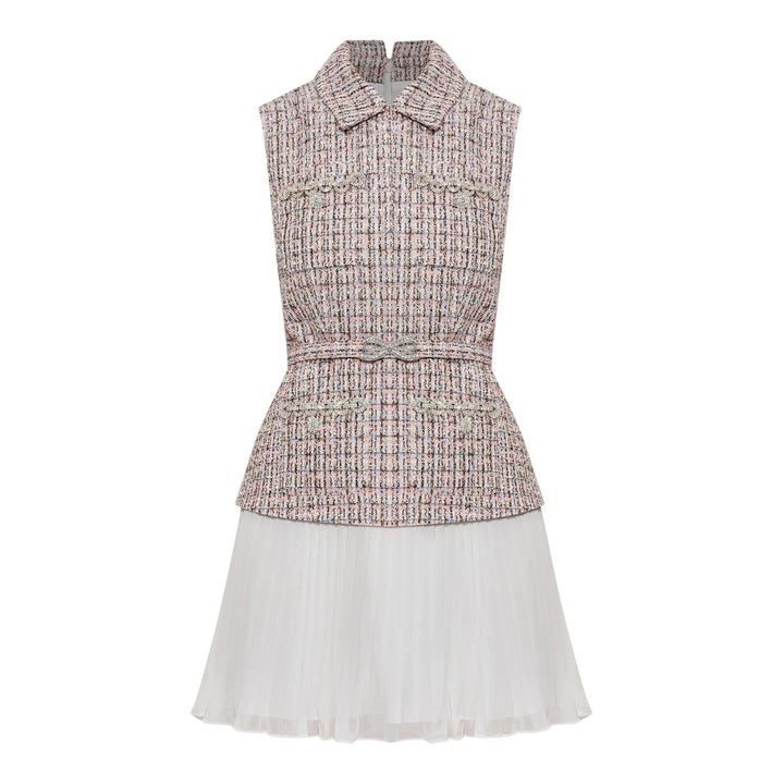 Club21 - Self-Portrait - Pink Boucle Chiffon Mini Dress - WOVEN DRESSES - Pink