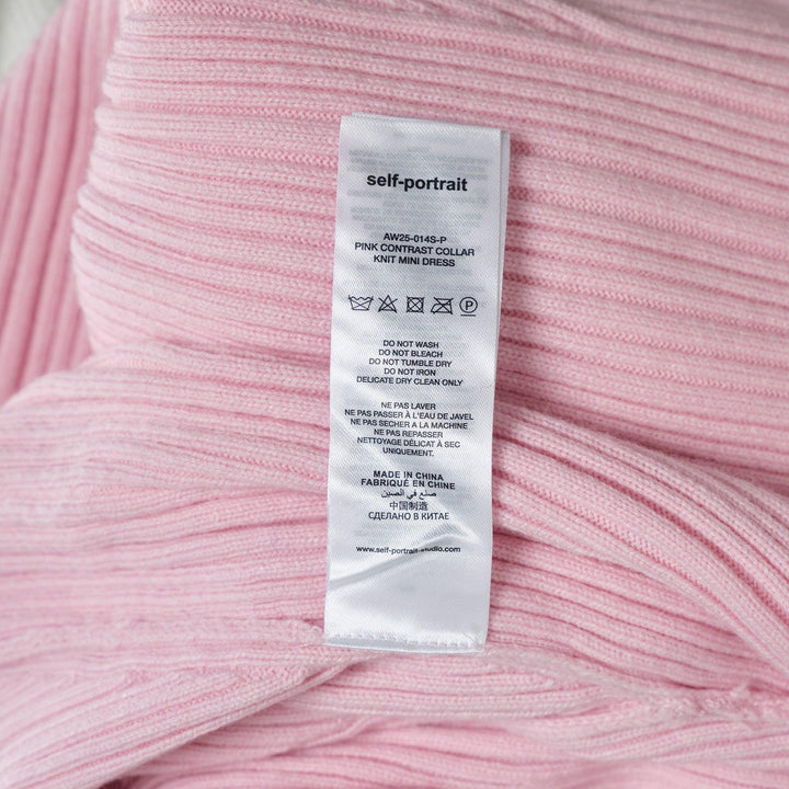 Club21 - Self-Portrait - Pink Contrast Collar Knit Mini Dress - KNIT DRESSES - Pink