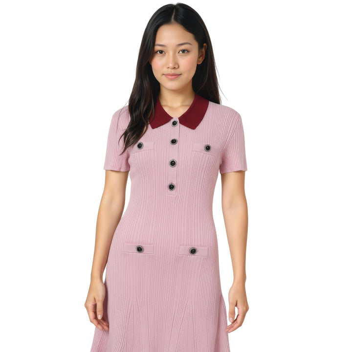 Club21 - Self-Portrait - Pink Contrast Collar Knit Mini Dress - KNIT DRESSES - Pink