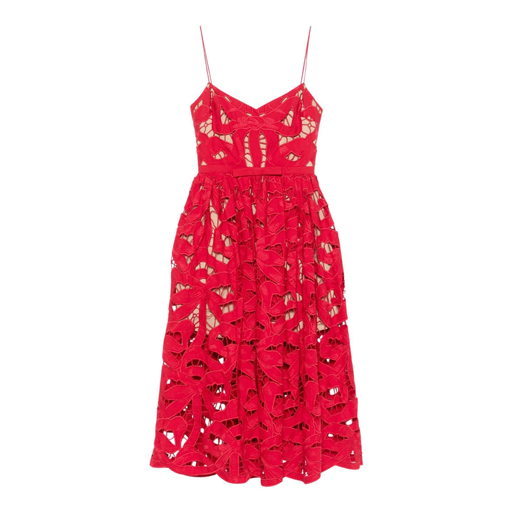 Club21 - Self-Portrait - Red Bow Embroidered Midi Dress - WOVEN DRESSES - Red