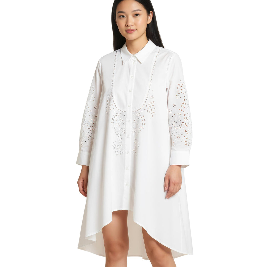 Club21 - Self-Portrait - White Cotton Embroidered Shirt - WOVEN DRESSES - White