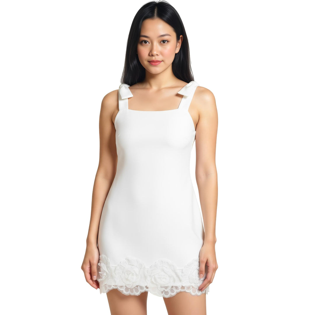 White Crepe 3D Flower Mini Dress White Crepe 3D Flower Mini Dress