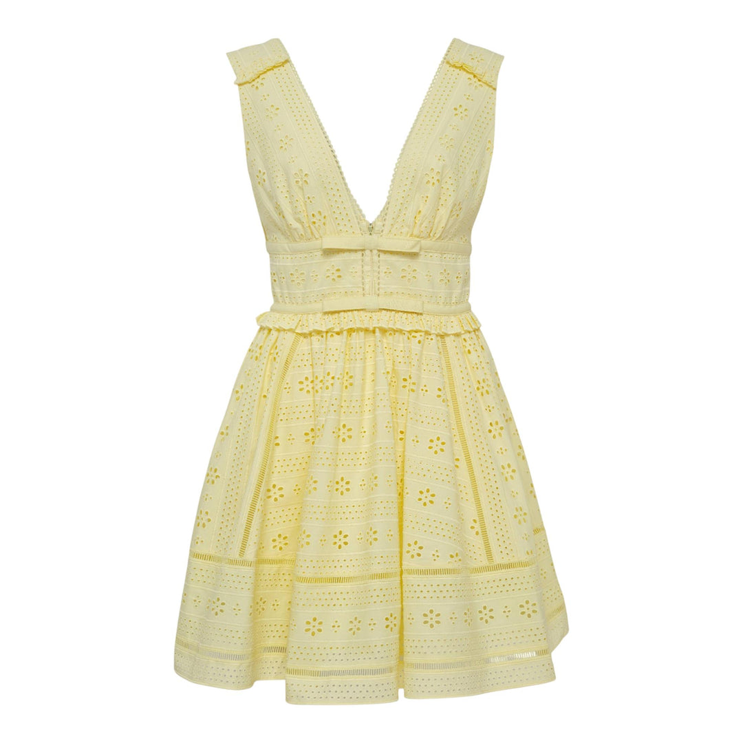 Yellow Cotton Broderie Mini Dress | Self-Portrait