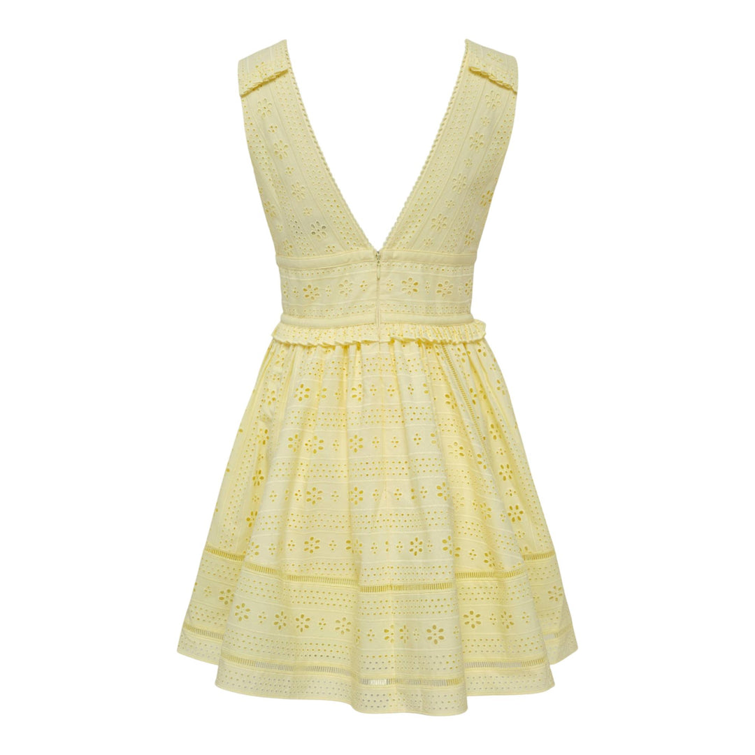 Club21 - Self-Portrait - Yellow Cotton Broderie Mini Dress - WOVEN DRESSES - Yellow