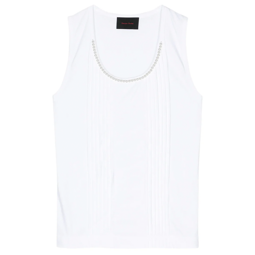 Beaded Double Pleated Tank Top