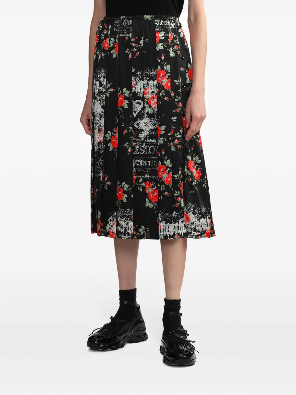 Simone-Rocha-Pleated-Skirt-With-Side-Button-Black-3