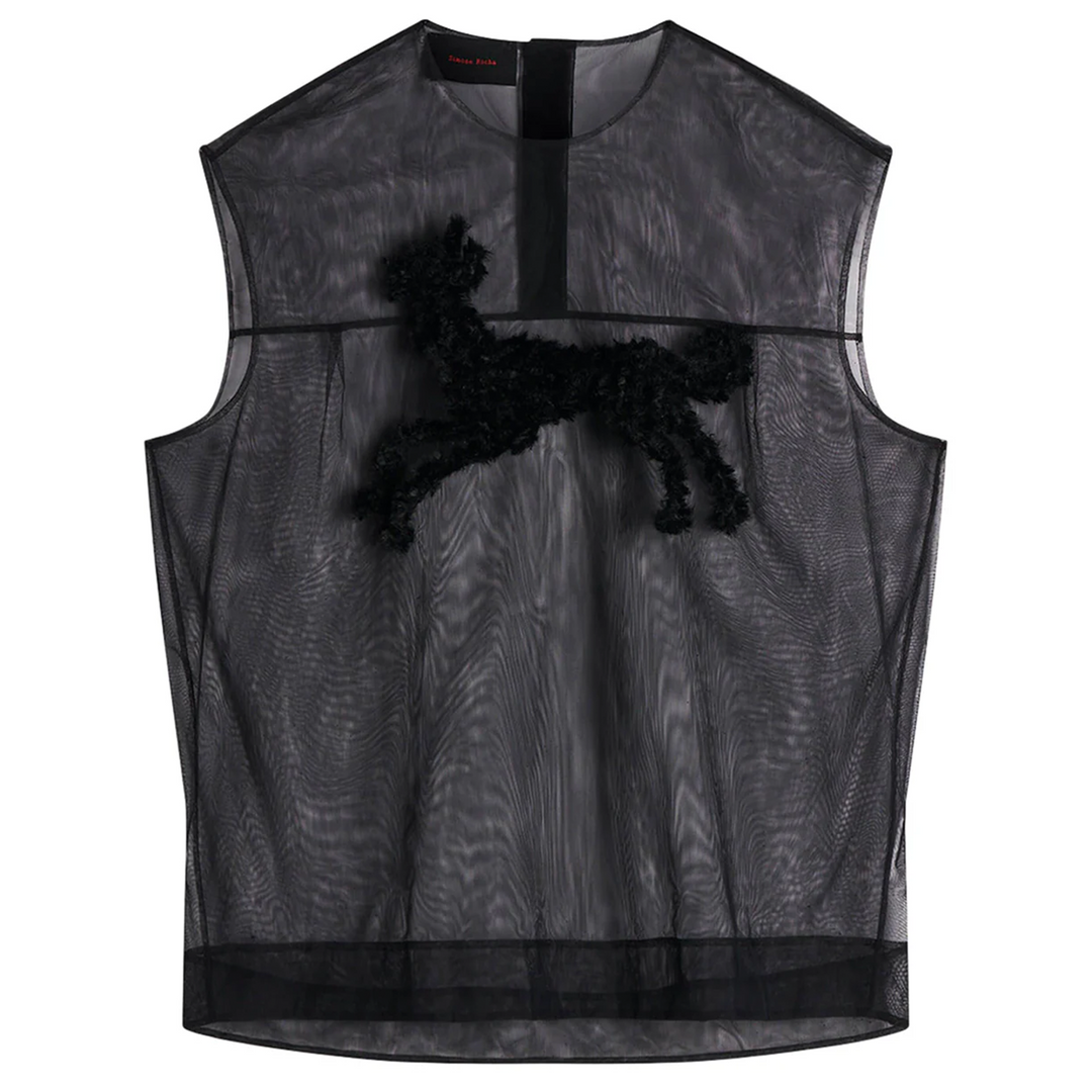 Sheer Boxy Tank Top With Creature