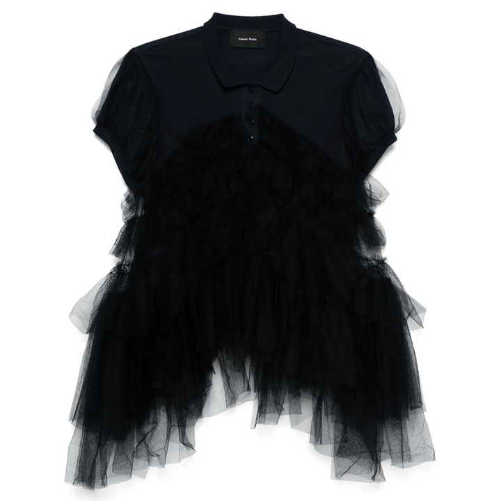 Puff Sleeve Tulle Frill Polo Shirt