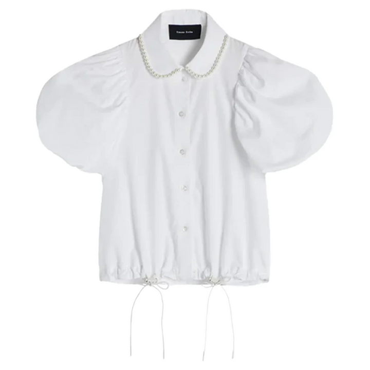 Toggle Detailed Puff Sleeve Cropped Shirt