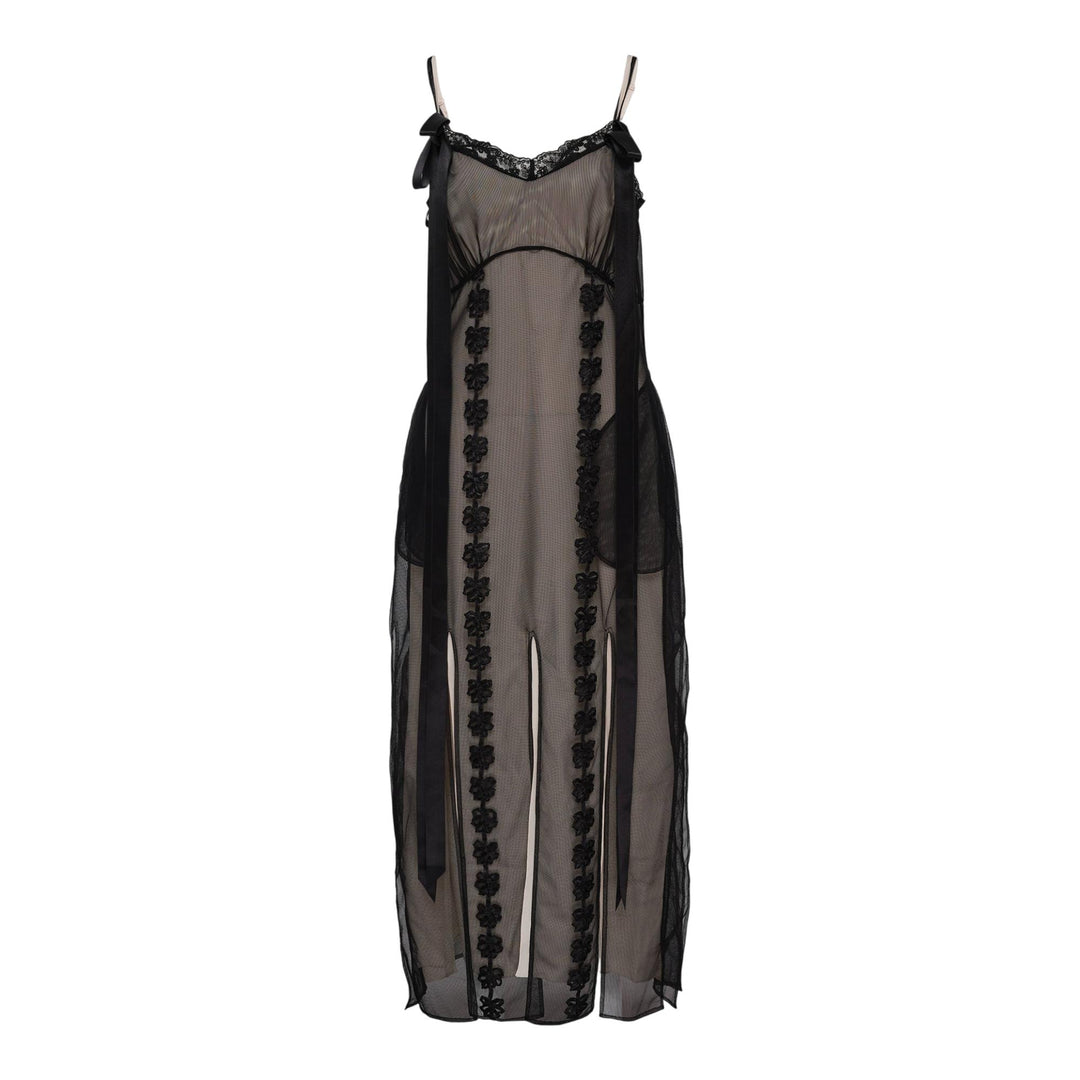 Club21 - Simone Rocha - Layered Ribbon Daisy Chain Multi Slit Dress - WOVEN DRESSES - Black