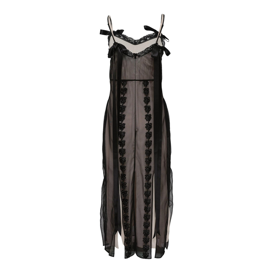 Club21 - Simone Rocha - Layered Ribbon Daisy Chain Multi Slit Dress - WOVEN DRESSES - Black