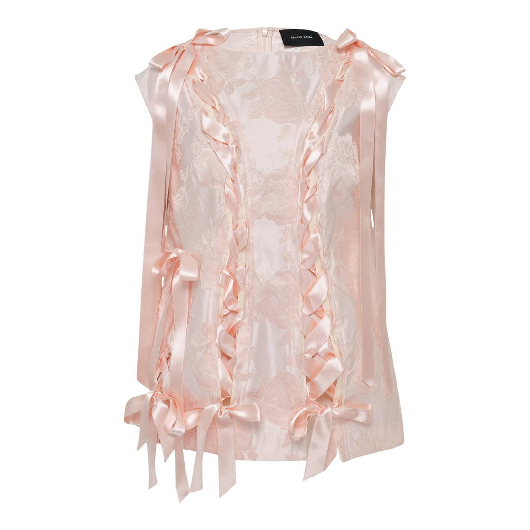 Club21 - Simone Rocha - Unraveling Ribbon Brocade Top - BLOUSES - Pink