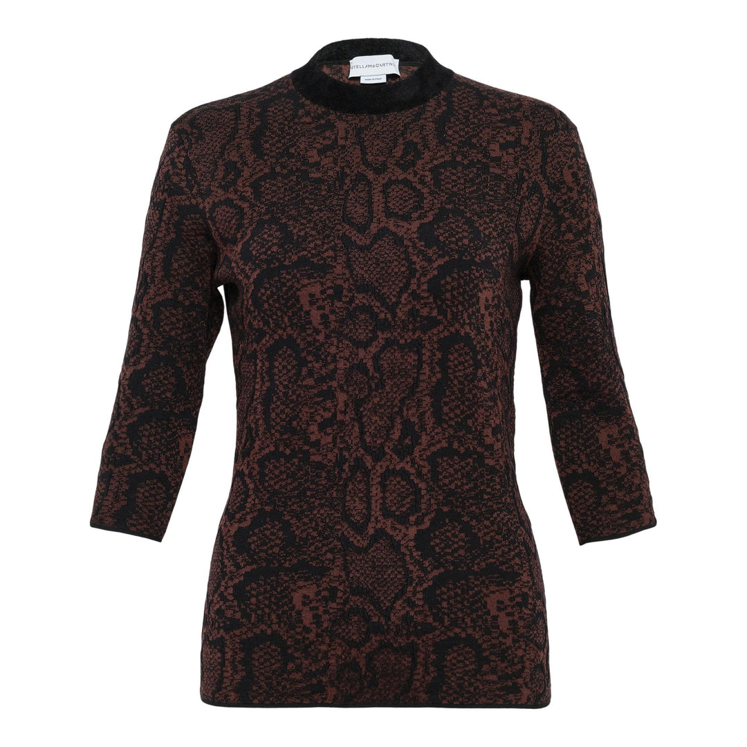 Club21 - Stella McCartney - Textured Snake Jacquard Top - KNIT TOPS - Dark Brown