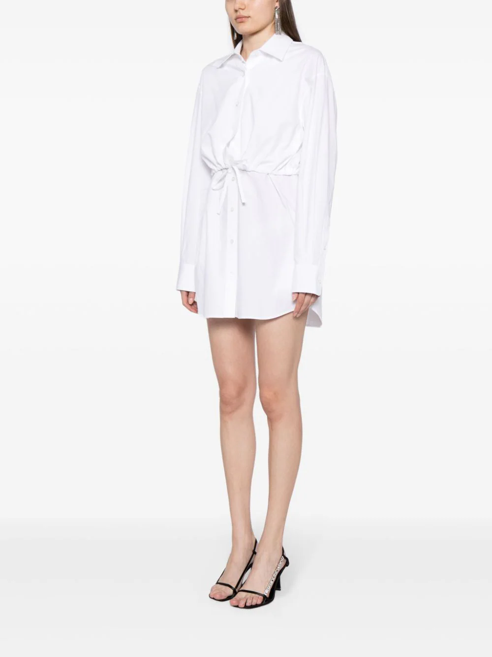 Layered Shirt Dress In Compact Cotton With Self-Tie