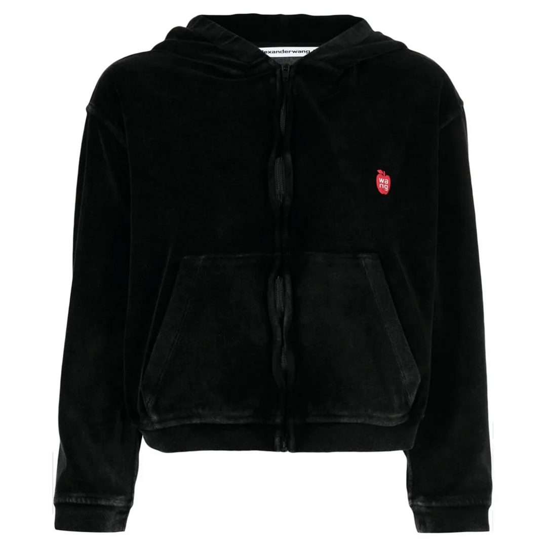 Apple Logo Shrunken Zip Up Hoodie In Velour