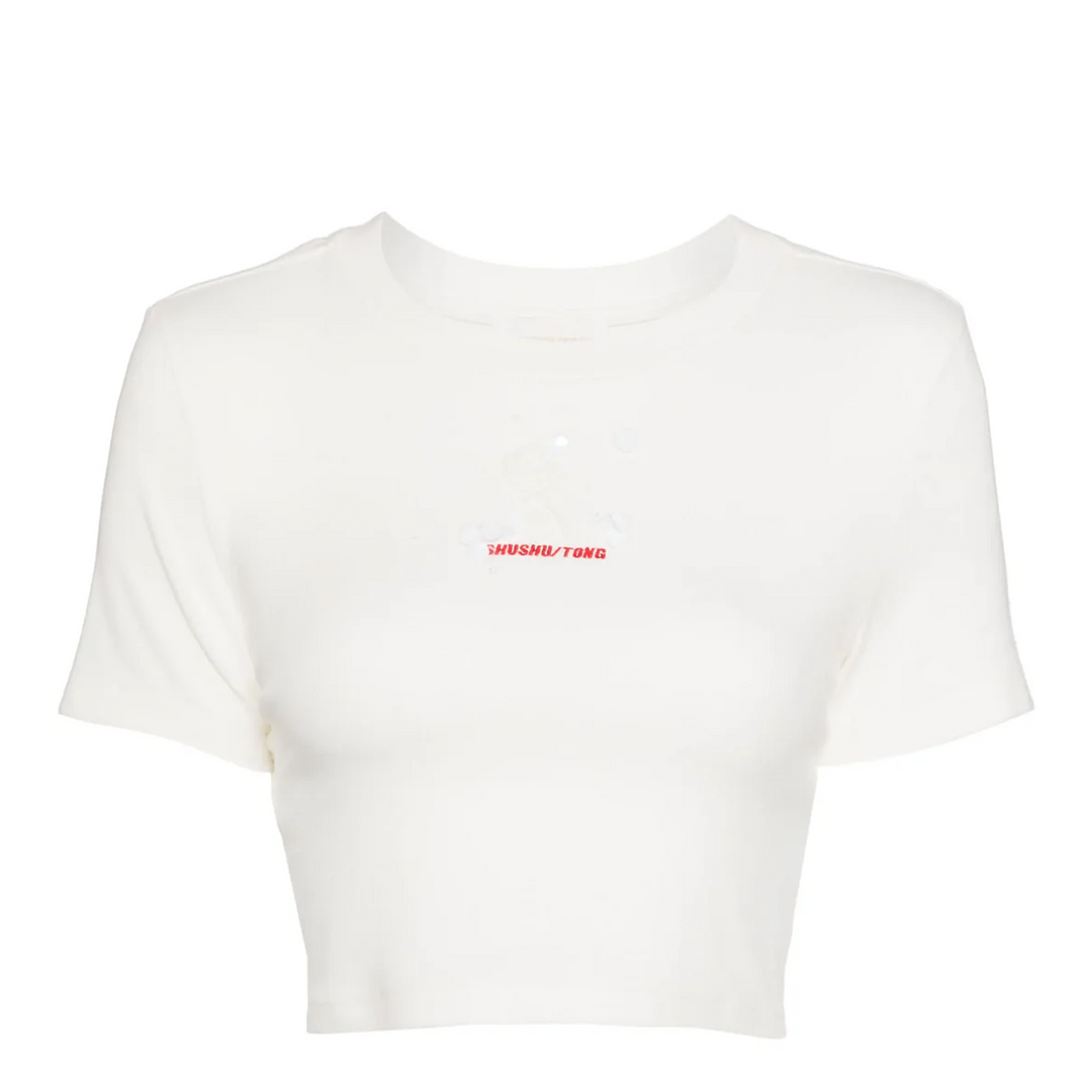 Stereo Rose Embellished Cropped Tee