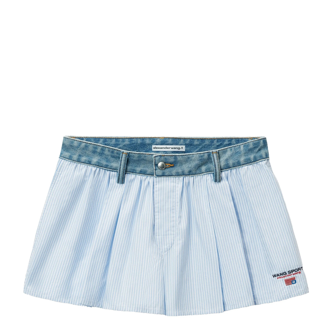T_By_Alexander_Wang_Cotton_Oxford_Boxer-Style_Shorts_With_Denim_Waistband_Lightblue
