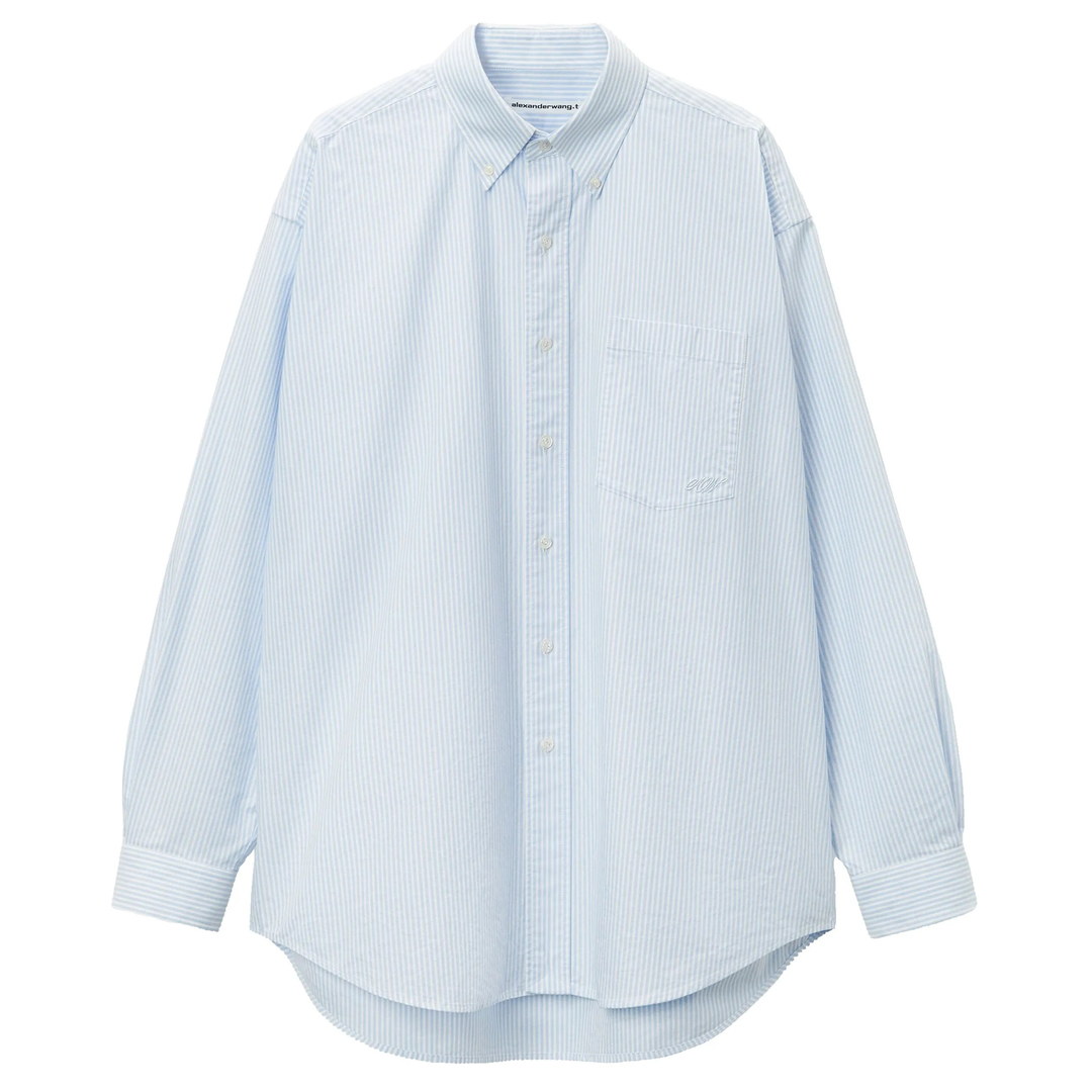 T_By_Alexander_Wang_Cotton_Oxford_Oversize_Shirt_Lightblue