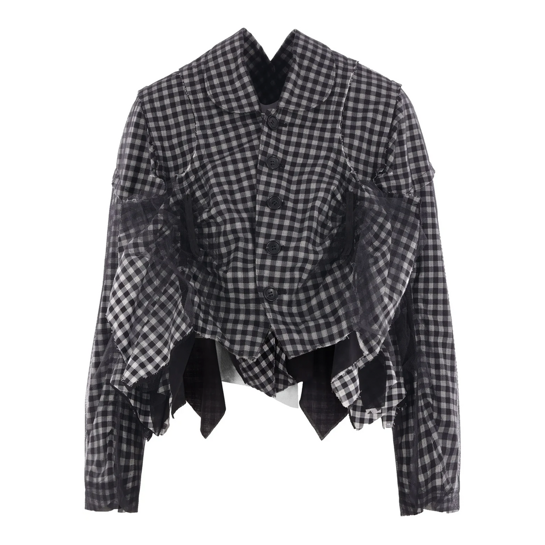 Nylon Tulle X Cotton Dobby Printed Jacket