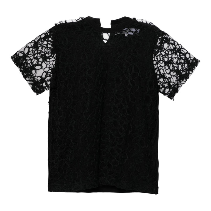 Club21 - Tao - Nylon Tulle Embroidered X Cotton T-Shirt - TEES - Black