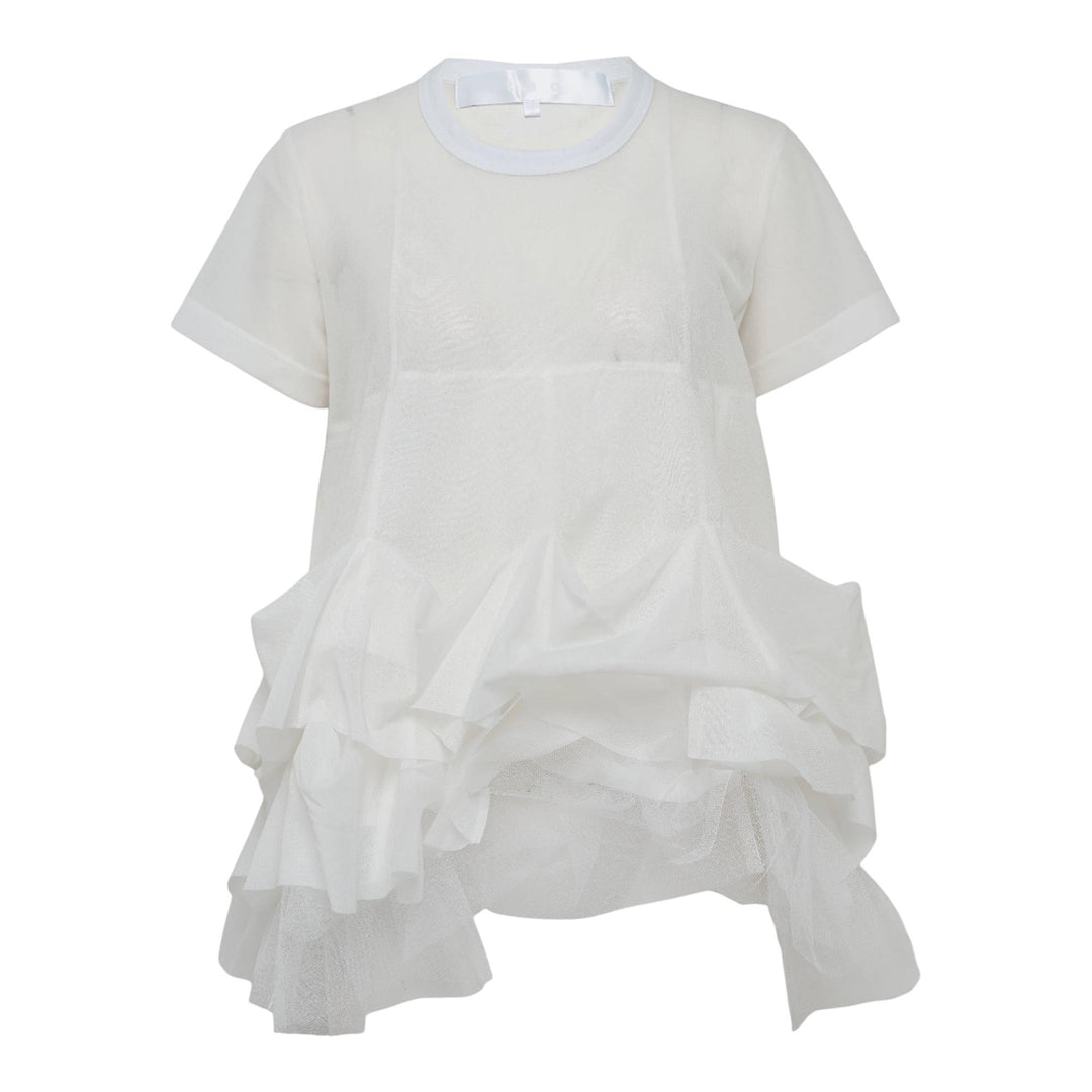 Club21 - Tao - Polyester Tricot X Nylon Tulle Tee - TEES - White