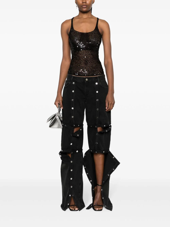 The-Attico-Long-Pants-With-Snap-Details-Black-2