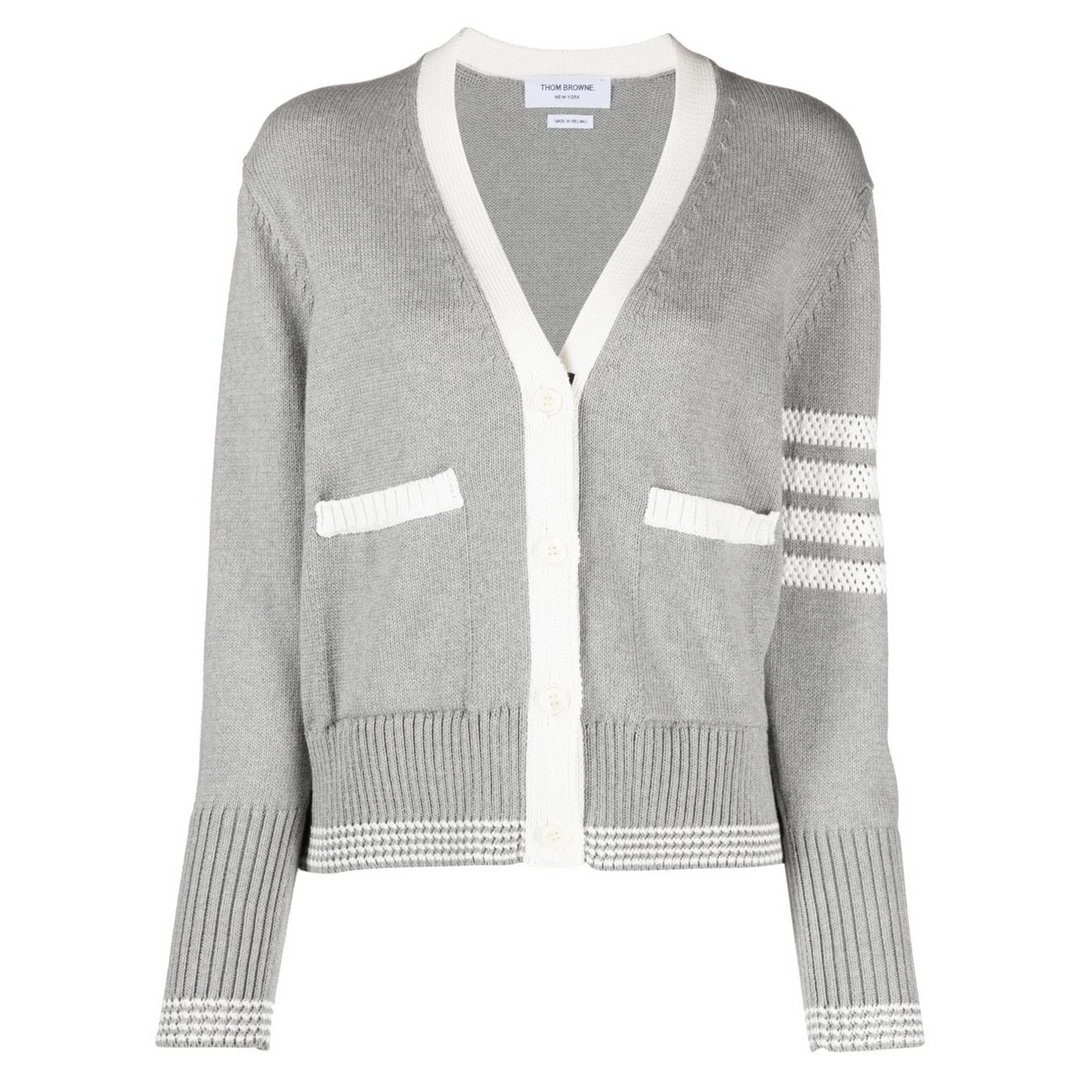 4-Bar V-Neck Cotton Cardigan