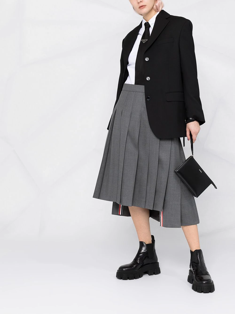 Thom-Browne-Below-Knee-Dropped-Back-Pleated-Skirt-Grey-2