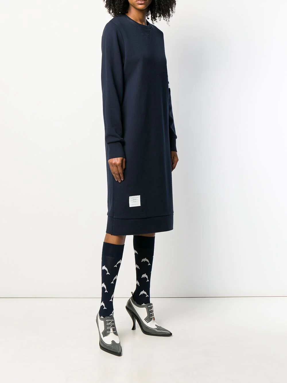 thom browne sweater dress THOM BROWNE Pleated striped stretch-knit mini dress