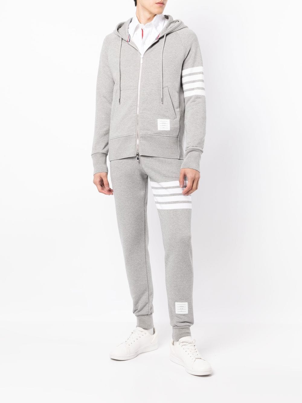 Thom Browne Classic Full Zip Hoodie With Elastic Light Grey 2