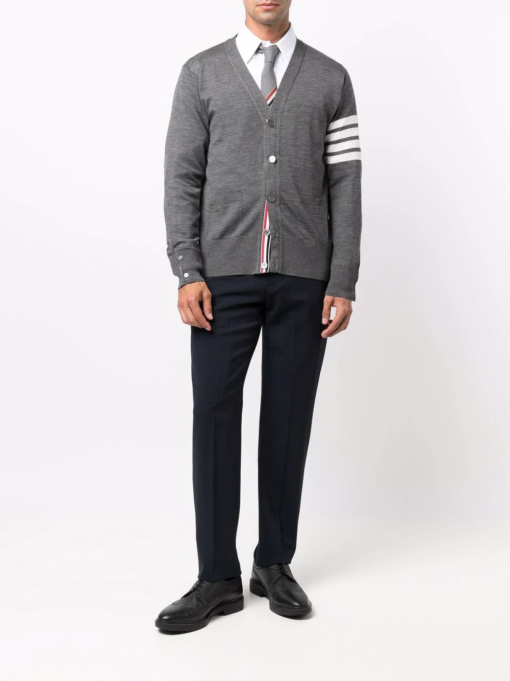 Thom Browne Classic V-Neck Cardigan With 4 Bar Grey 2