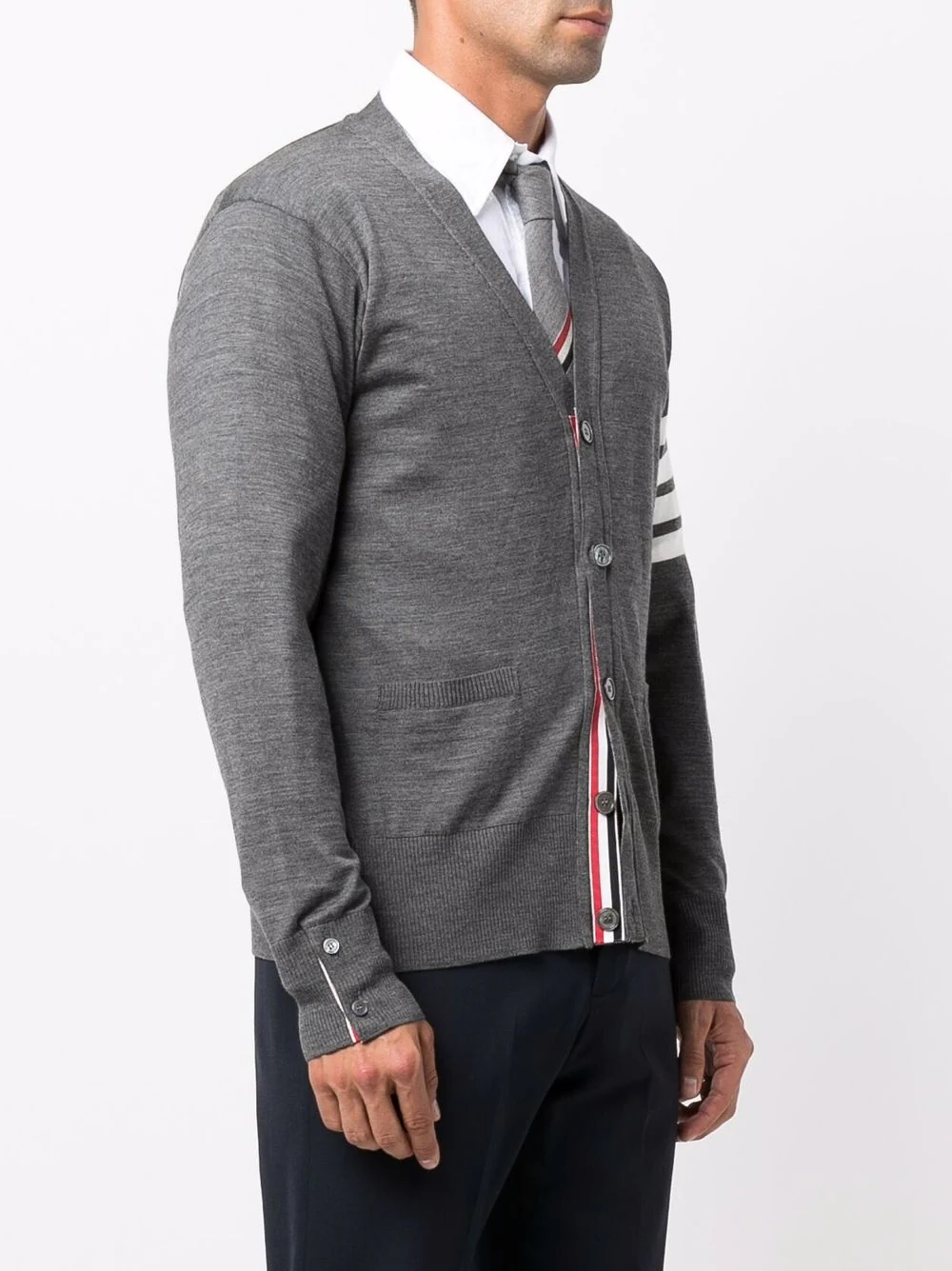 Thom Browne Classic V-Neck Cardigan With 4 Bar Grey 3