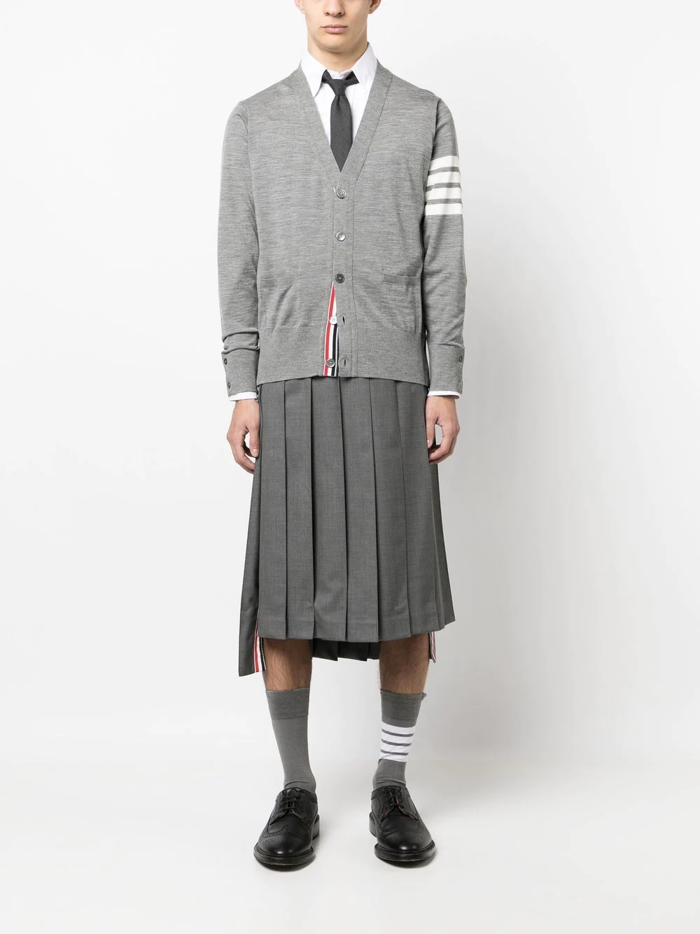 Thom Browne Classic V-Neck Cardigan With 4 Bar Light Grey 2