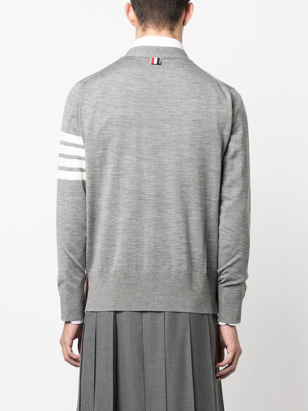 Thom Browne Classic V-Neck Cardigan With 4 Bar Light Grey 4