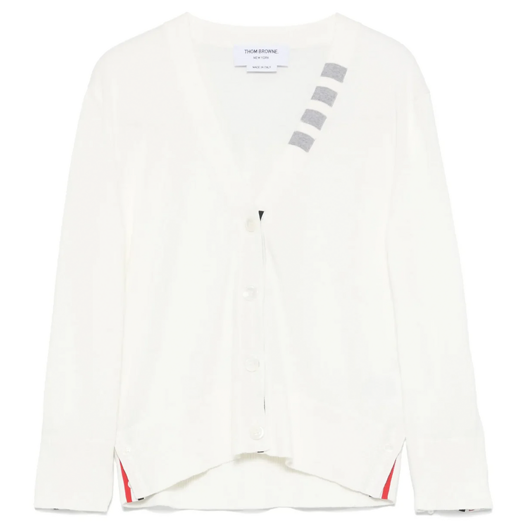 Cotton 4-Bar V Neck Cardigan Women