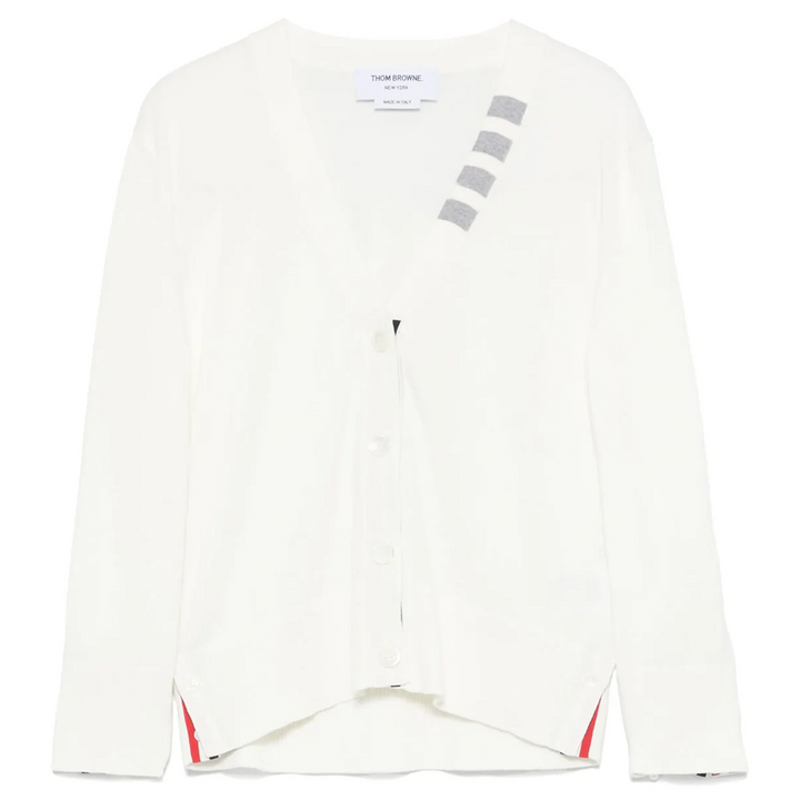 Cotton 4-Bar V Neck Cardigan Women