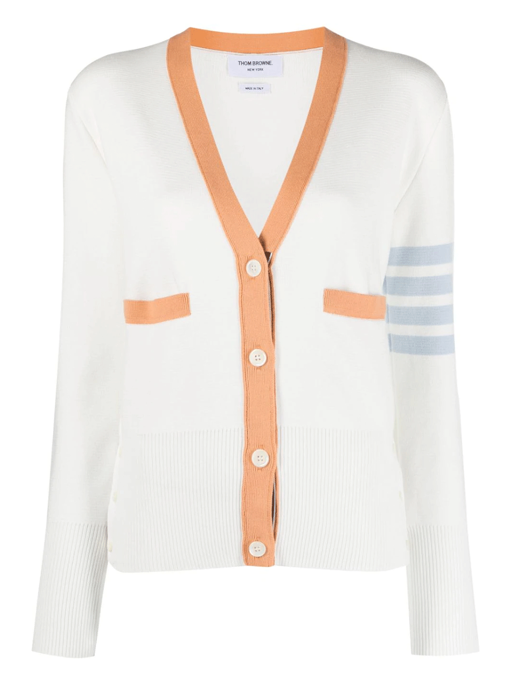 Thom-Browne-Milano-Classic-V-Neck-Cardigan-White-1