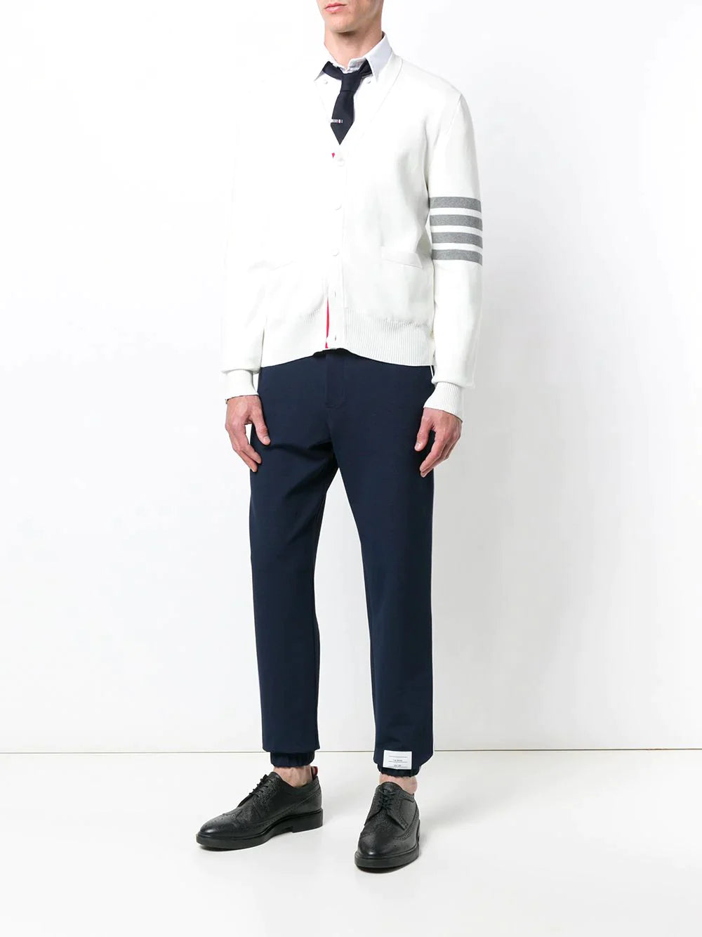 Thom Browne Milano Stitch V Neck Cardigan White 2