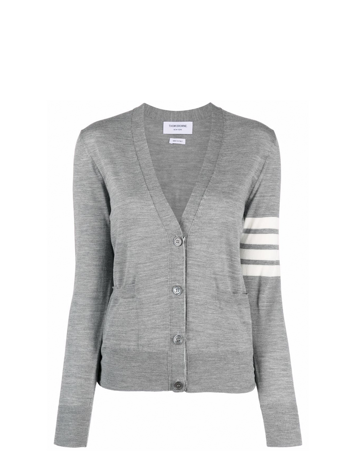 Thom Browne Relaxed Fit V Neck Cardigan Light Grey 1